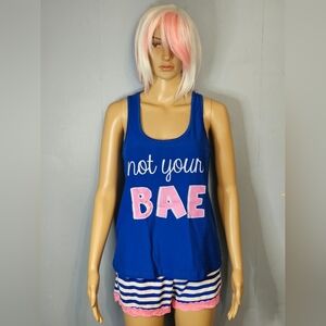 Blue Tank Top and Striped Shorts Set S